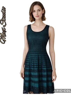 Max Studio dress green underlay black lace overlay sleeveless sz lrg